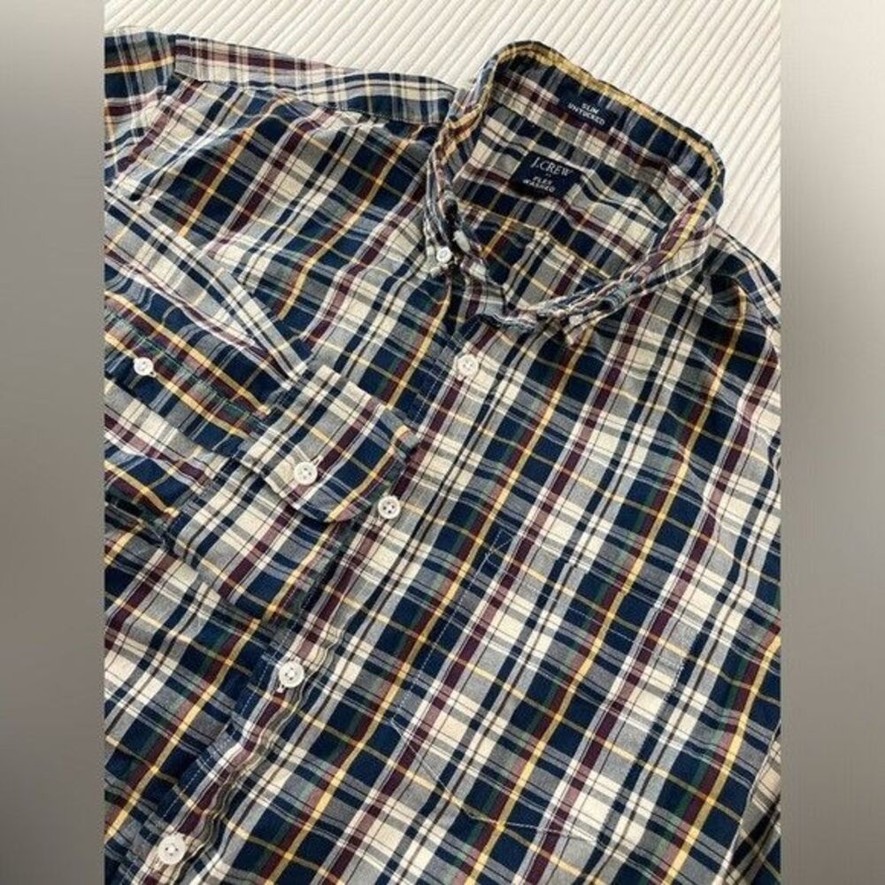 J.Crew Factory Men’s L Plaid Shirt Slim Fit Flex Long Sleeve Button Down